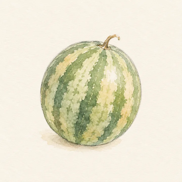 Akvarell av en stor vattenmelon